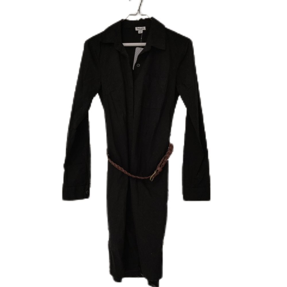 NWT Splendid Long Sleeve Collared Button Up Mini Dress Black Size XS $190 V163